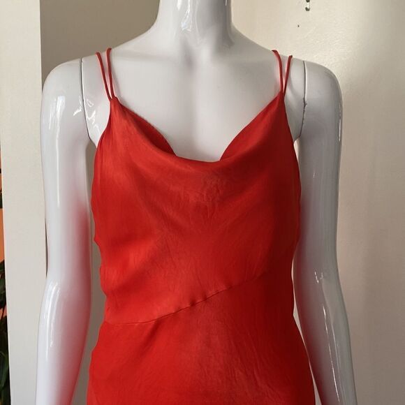 Zara Bright Orange Satin Effect Double Strap Cowl Neck Mini Dress Size Small - Picture 3 of 11